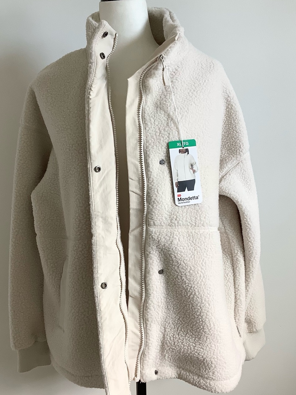 Mondetta Off-White Soft Sherpa and Crinkle Trim Fleece Jacket Women’s Sz. XL - Picture 2 of 11